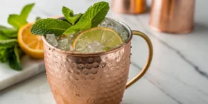 Classic Kentucky mule cocktail recipe with bourbon, lime, and mint in a copper mug.