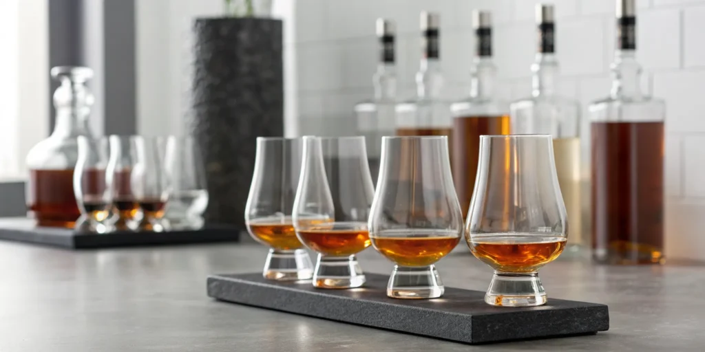 A tasting of the best bourbons to sip neat, poured into Glencairn glasses.