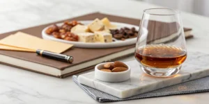 A glass of bourbon prepared for a tasting to identify flavor notes and learn how to taste bourbon.