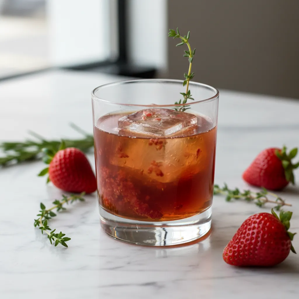 A bourbon strawberry basil smash cocktail made with Mary Dowling Winter Wheat Bourbon